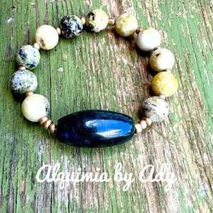 Yellow Turquoise and big chunky agate beaded bracelet /protection and peace